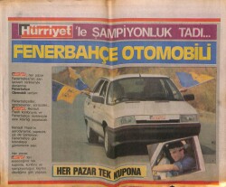 Hürriyet Gazetesi Kelebek Eki 11 Haziran 1989 - Fenerbahçe Otomobili GZ63858 - 2