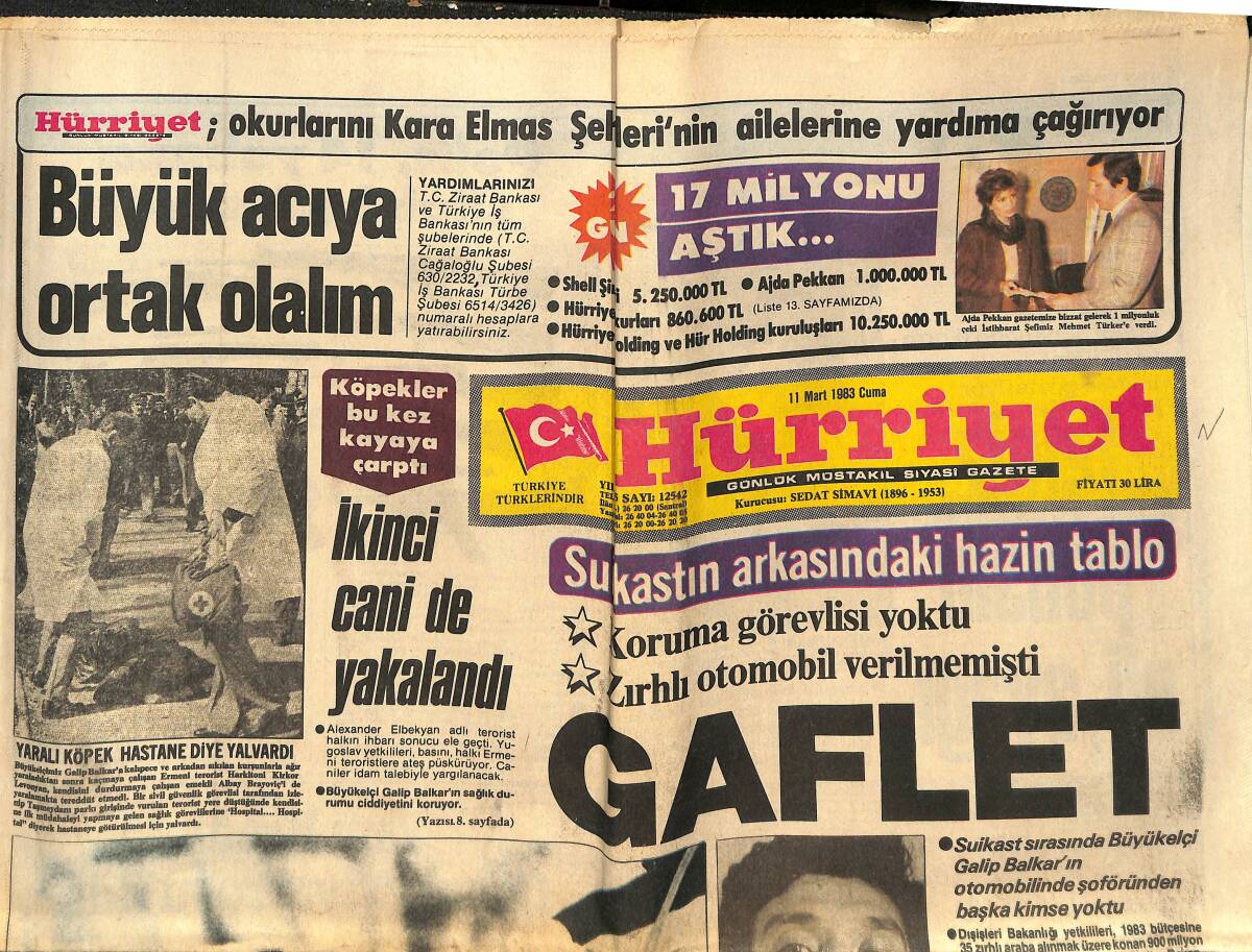 Hürriyet Gazetesi Kelebek Eki 11 Mart 1983 - Yeraltı Dünyasına Darbe Kürt İdris Gözaltında - DGM Tasarısı Meclis'te Kabul Edildi GZ142217 - 1
