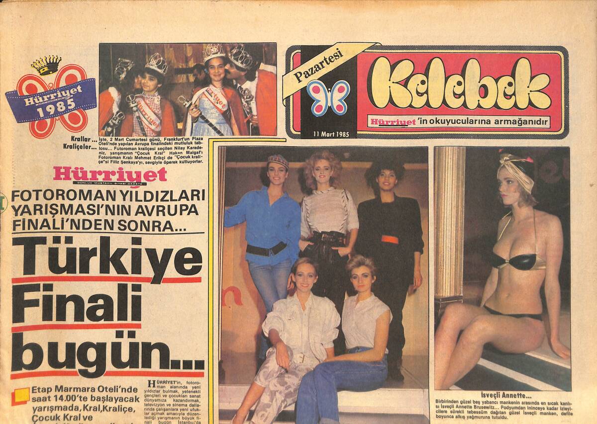 Hürriyet Gazetesi Kelebek Eki 11 Mart 1985 - Türkiye Finali Bugün, Güzel Yabancılar - Faye Dunaway 
