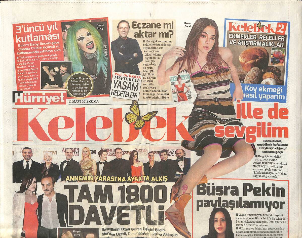 Hürriyet Gazetesi Kelebek Eki 11 Mart 2016 - Demet Şener Sürprizi - Büşra Pekin Paylaşılamıyor GZ138530 - 1