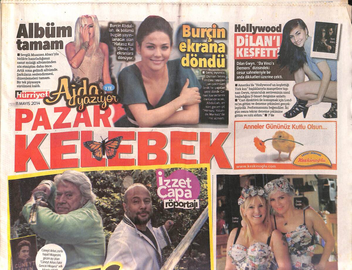 Hürriyet Gazetesi Kelebek Eki 11 Mayıs 2014 - Cüneyt Arkın: James Bond Teklifini Reddettim - Teresa Palmer Geliyor GZ154814 - 1