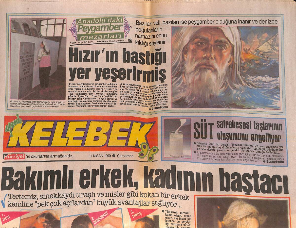 Hürriyet Gazetesi Kelebek Eki 11 Nisan 1990 - İpek Pınar Hem Cesur Hem Arabeskçi - Kayahan Türkiye'yi Havadan Tanıtacak! GZ138075 - 1