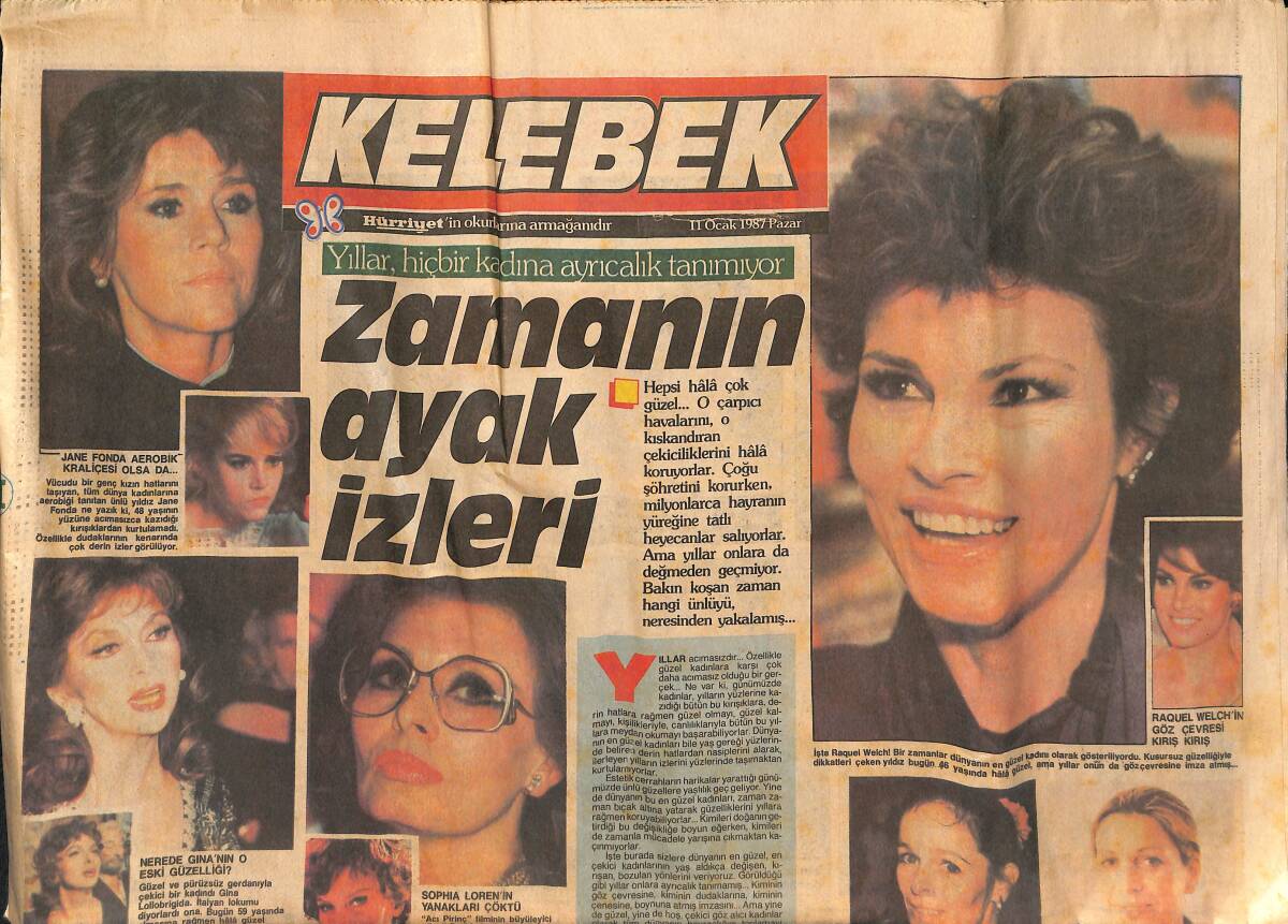 Hürriyet Gazetesi Kelebek Eki 11 Ocak 1987 - TenTen Yaşıyor - Sophia Loren'in Yanakları Çöktü - Jane Fonda Aerobik Kraliçesi Olsa da GZ136702 - 1