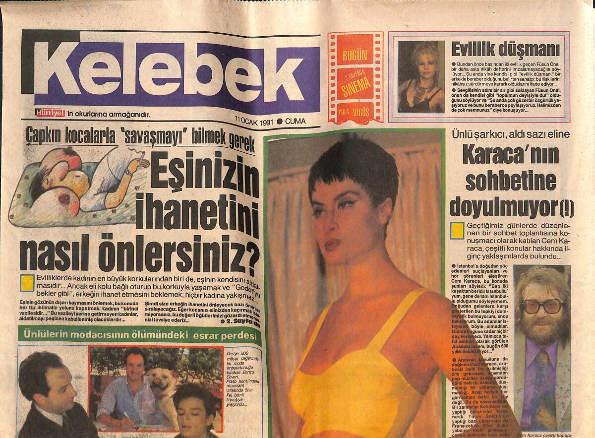 Hürriyet Gazetesi Kelebek Eki 11 Ocak 1991 - Cem Karaca'nın Sohbetine Doyulmuyor - Enrico Coveri AİDS Miydi GZ138158 - 1