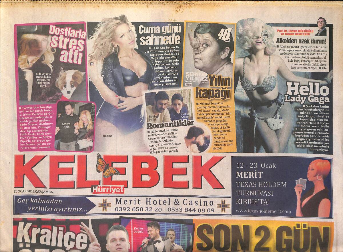 Hürriyet Gazetesi Kelebek Eki 11 Ocak 2012 - Hadise Cuma Günü Sahnede - Kraliçe Özge Ulusoy - Rahmi Koç'un Nostaljik Gecesi GZ135832 - 1