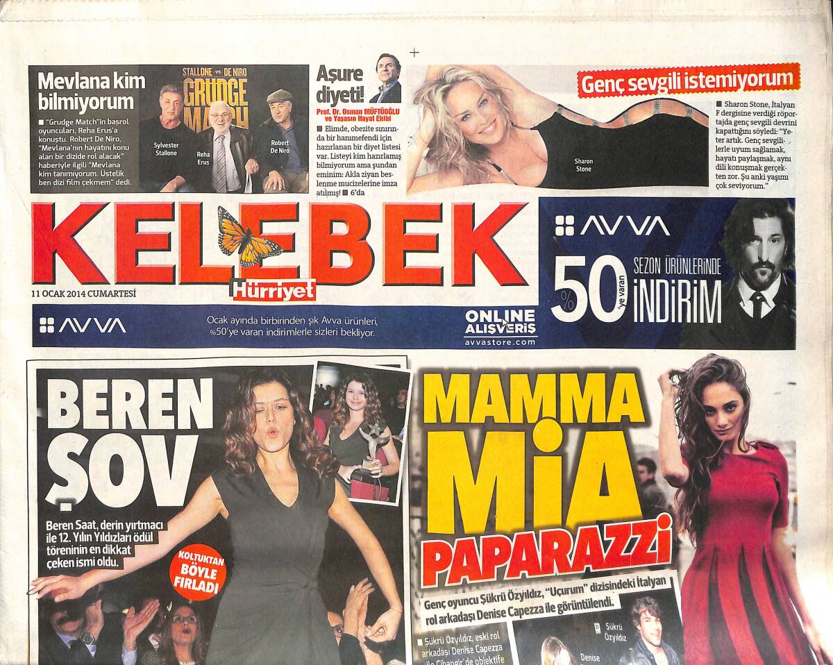 Hürriyet Gazetesi Kelebek Eki 11 Ocak 2014 - Beren Saat Şov Yaptı! - Sarp Levendoğlu Ayrılık Çanları! GZ136667 - 1