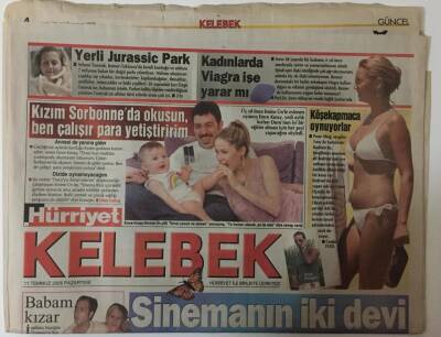 Hürriyet Gazetesi Kelebek Eki 11 Temmuz 2005 - Sinemanın İki Devi Hacı Filminde Buluşuyor Kadir İnanır, Tarık Akan , Cüneyt Ülsever GZ20067 - 1