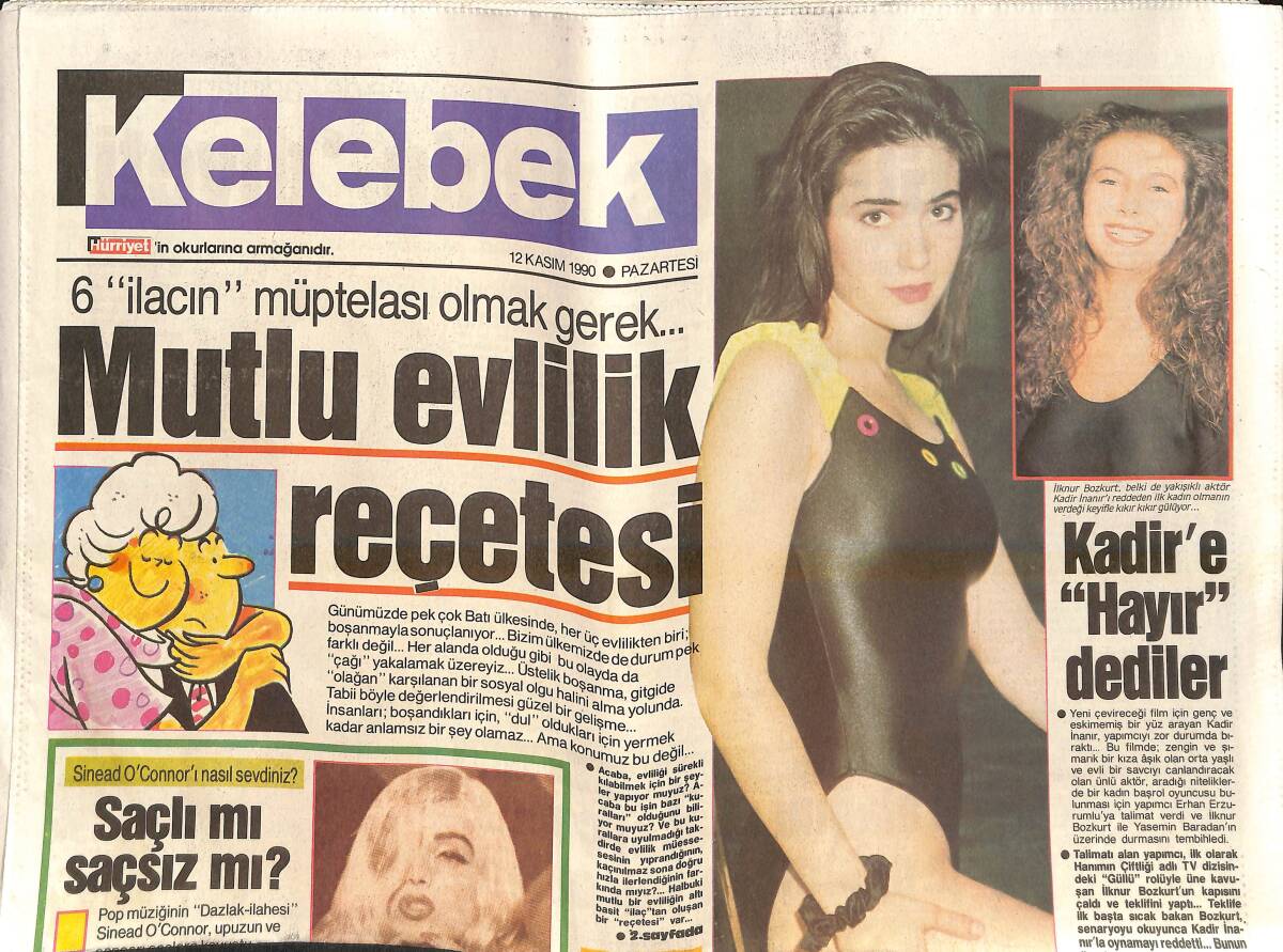 Hürriyet Gazetesi Kelebek Eki 12 Kasım 1990 - Sinead O'Connor'ı Nasıl Sevdiniz? - İlknur Bozkurt Kadir İnanır'ı Reddeden İlk Kadın GZ138334 - 1