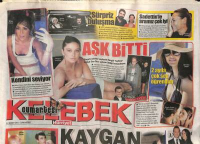 Hürriyet Gazetesi Kelebek Eki 12 Mart 2011 - Nurgül Yeşilçay-Mithat Can Özer Aşkının Bittiği Konuşuluyor GZ100738 - 2