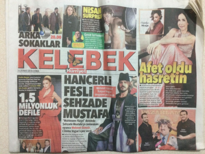 Hürriyet Gazetesi Kelebek Eki 12 Şubat 2016 - Yıldızlar Buluştu,Bergüzar Korel,Rıza Kocaoğlu GZ27585 - 1