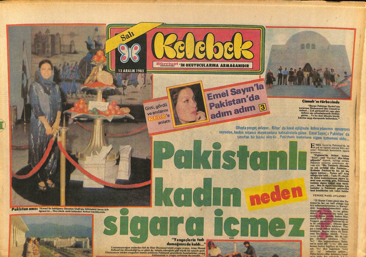 Hürriyet Gazetesi Kelebek Eki 13 Aralık 1983 - Emel Sayın'la Pakistan'da Adım Adım GZ147316 - 1