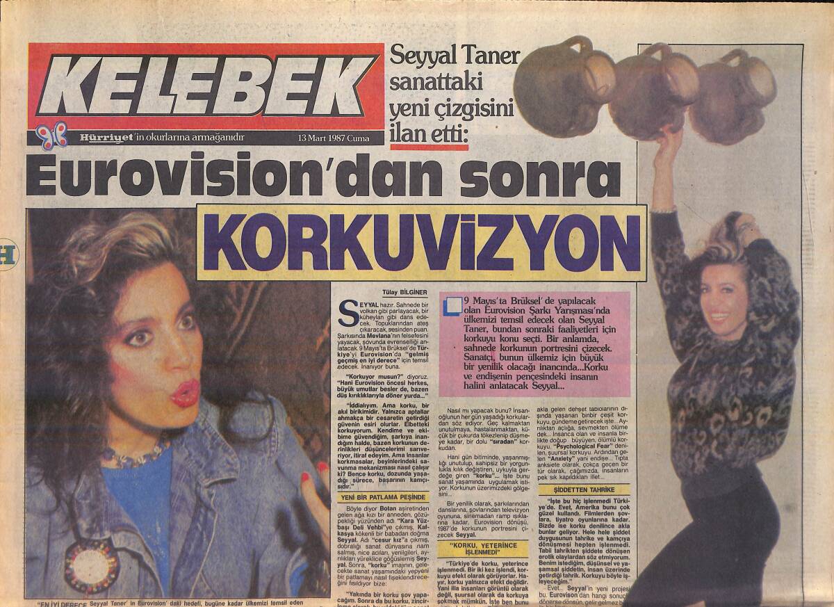 Hürriyet Gazetesi Kelebek Eki 13 Mart 1987 - Seyyal Taner Sanattaki Yeni Çizgisini İlan Etti - Sezer Güvenirgil: Değişim Geçirdim GZ156178 - 1