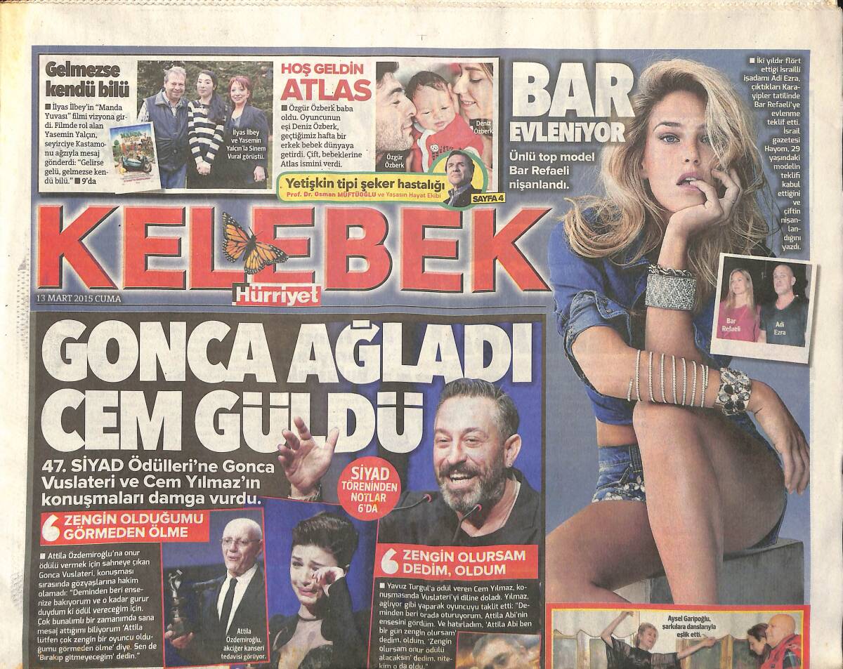 Hürriyet Gazetesi Kelebek Eki 13 Mart 2015 - Gonca Ağladı Cem Güldü - Rıdvan Dilmen'e GS Ödülü GZ153824 - 1