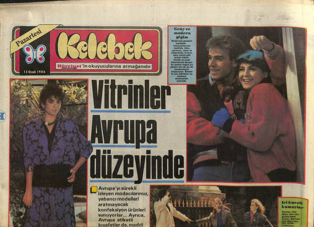 Hürriyet Gazetesi Kelebek Eki 13 Ocak 1986 - Vitrinler Avrupa Düzeyinde GZ158055 - 1