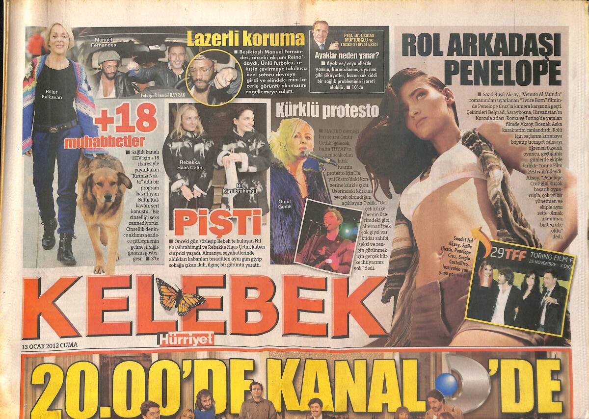Hürriyet Gazetesi Kelebek Eki 13 Ocak 2012 - Çiğköfte Ustası Alişan Ve Demet Akalın - Ömür Gedik Kürklü Protesto! GZ136950 - 1
