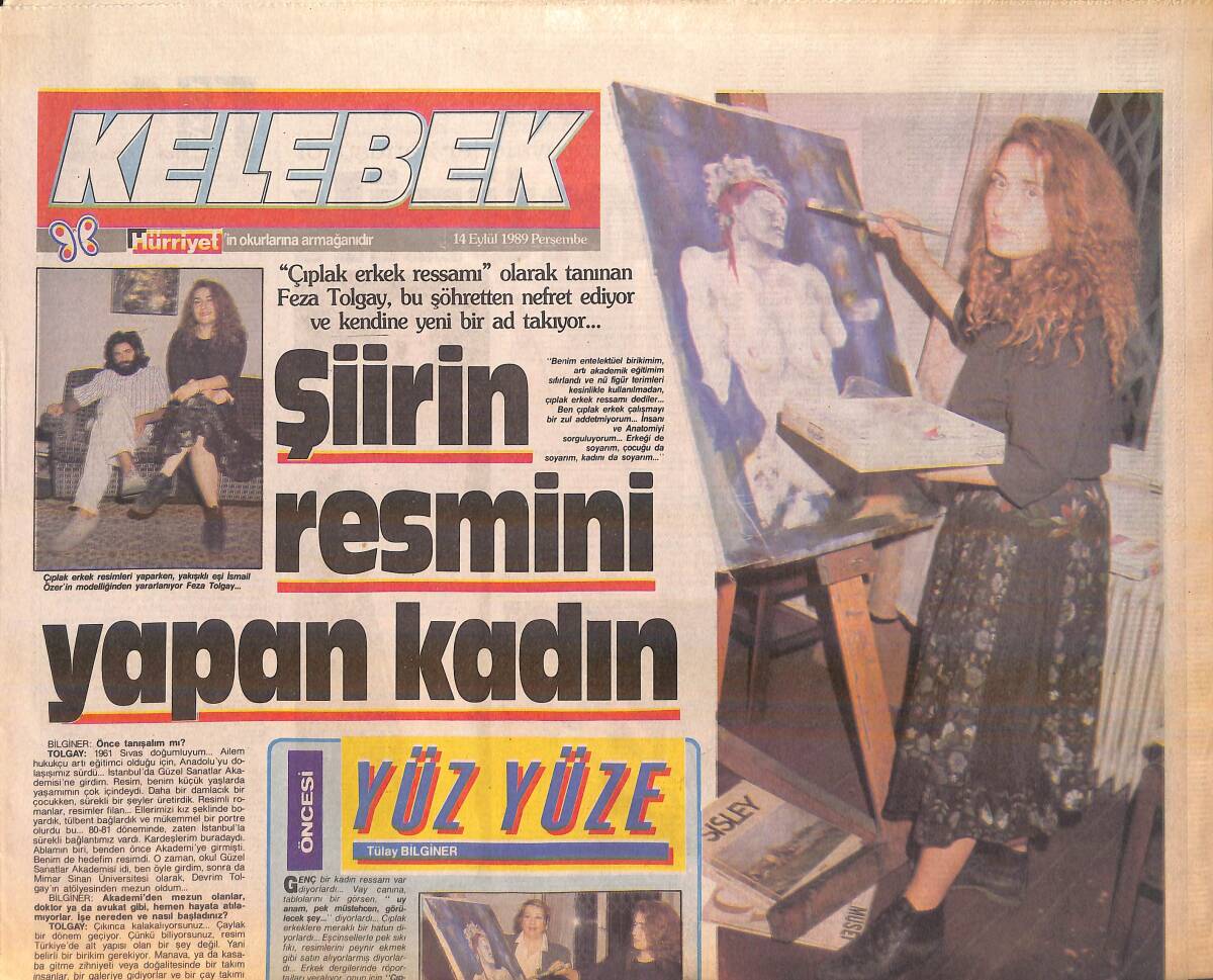 Hürriyet Gazetesi Kelebek Eki 14 Eylül 1989 - Şiirin Resmini Yapan Kadın Feza Tolgay - Assolistler Söylüyor Tuvaletler Konuşuyor: Bülent Ersoy GZ156188 - 1