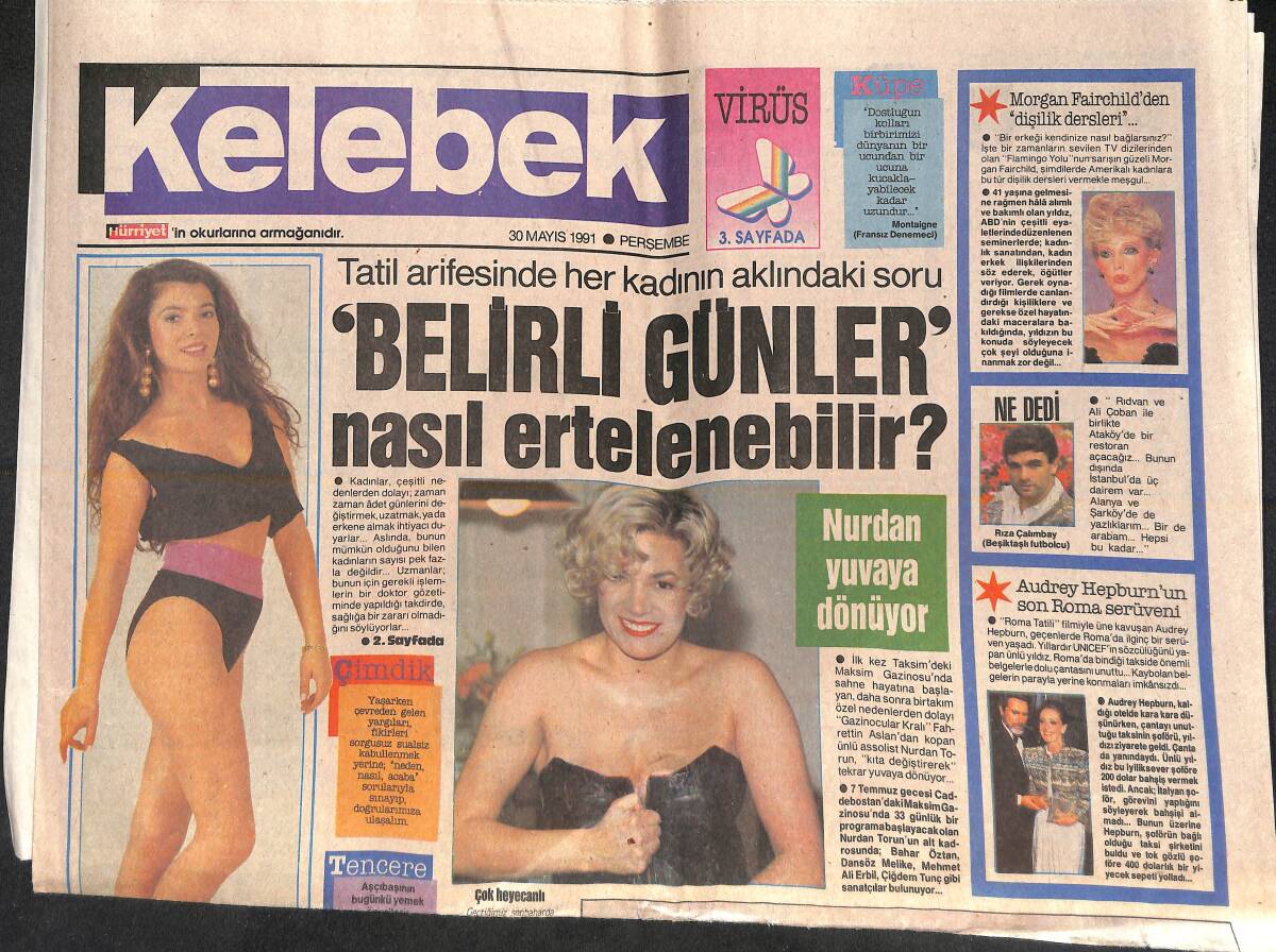 Hürriyet Gazetesi Kelebek Eki 14 Haziran 1991 - Hülya Avşar'a Siyah Yakışır - Hollywood'un Yaz Bombaları - Hülya Sözer'e Vay Canına GZ138026 - 1