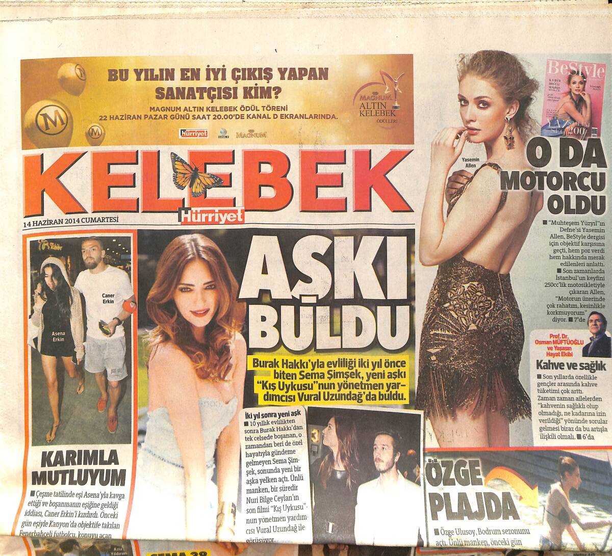 Hürriyet Gazetesi Kelebek Eki 14 Haziran 2014 - Sema Şimşek Aşkı Buldu - Caner Erkin: Karımla Mutluyuz GZ155158 - 1