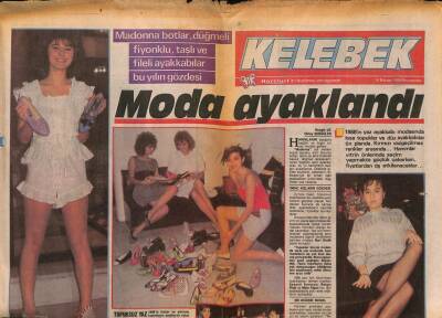 Hürriyet Gazetesi Kelebek Eki 14 Nisan 1988 - Madonna Botlar , Düğmeli Fiyonklu , Taşlı Ve Fileli Ayakkabılar Bu Yılın Gözdesi GZ93983 - 1