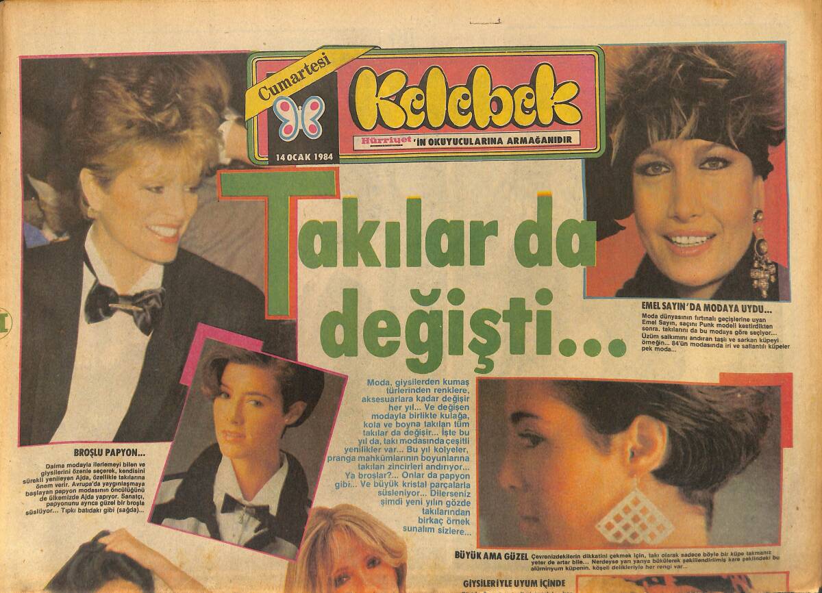 Hürriyet Gazetesi Kelebek Eki 14 Ocak 1984 - Emel Sayın'da Modaya Uydu GZ147337 - 1