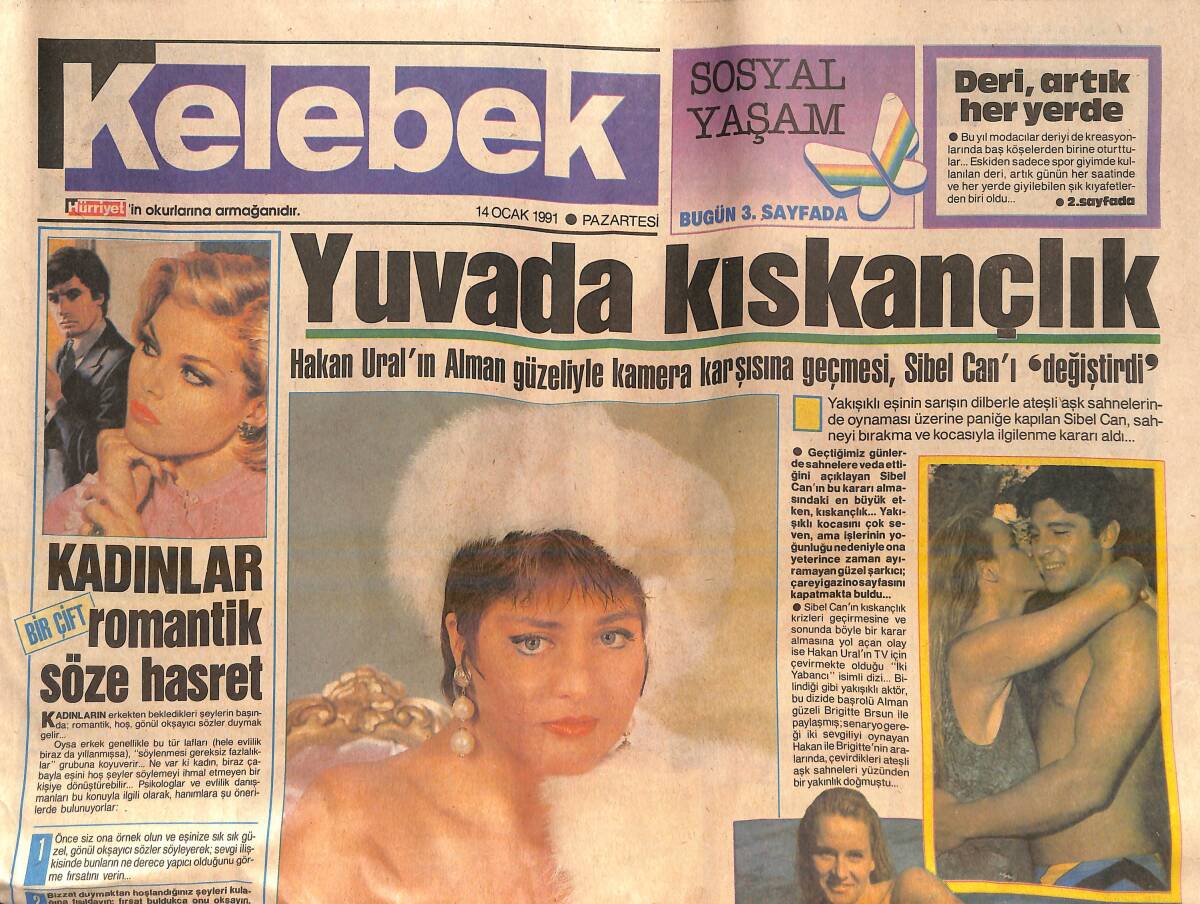 Hürriyet Gazetesi Kelebek Eki 14 Ocak 1991 - Hakan Ural Sibel Can Yuvada Kıskançlık! - Gençlik Günlüğü Tatilde! GZ138084 - 1