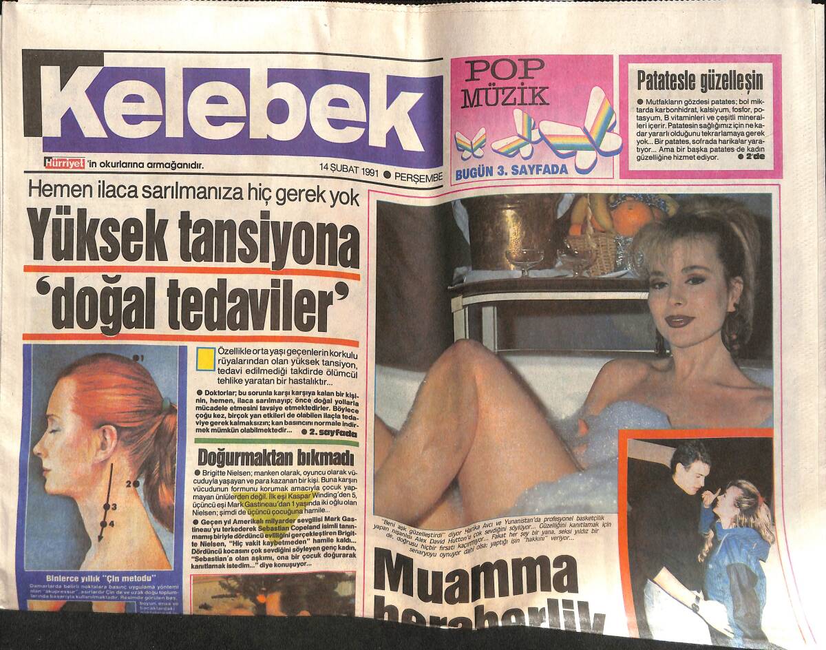Hürriyet Gazetesi Kelebek Eki 14 Şubat 1991 - Harika Avcı İle Amerikalı Nişanlısı Naylon Mu? - Crazy Horse 40 Yaşında! GZ138401 - 1