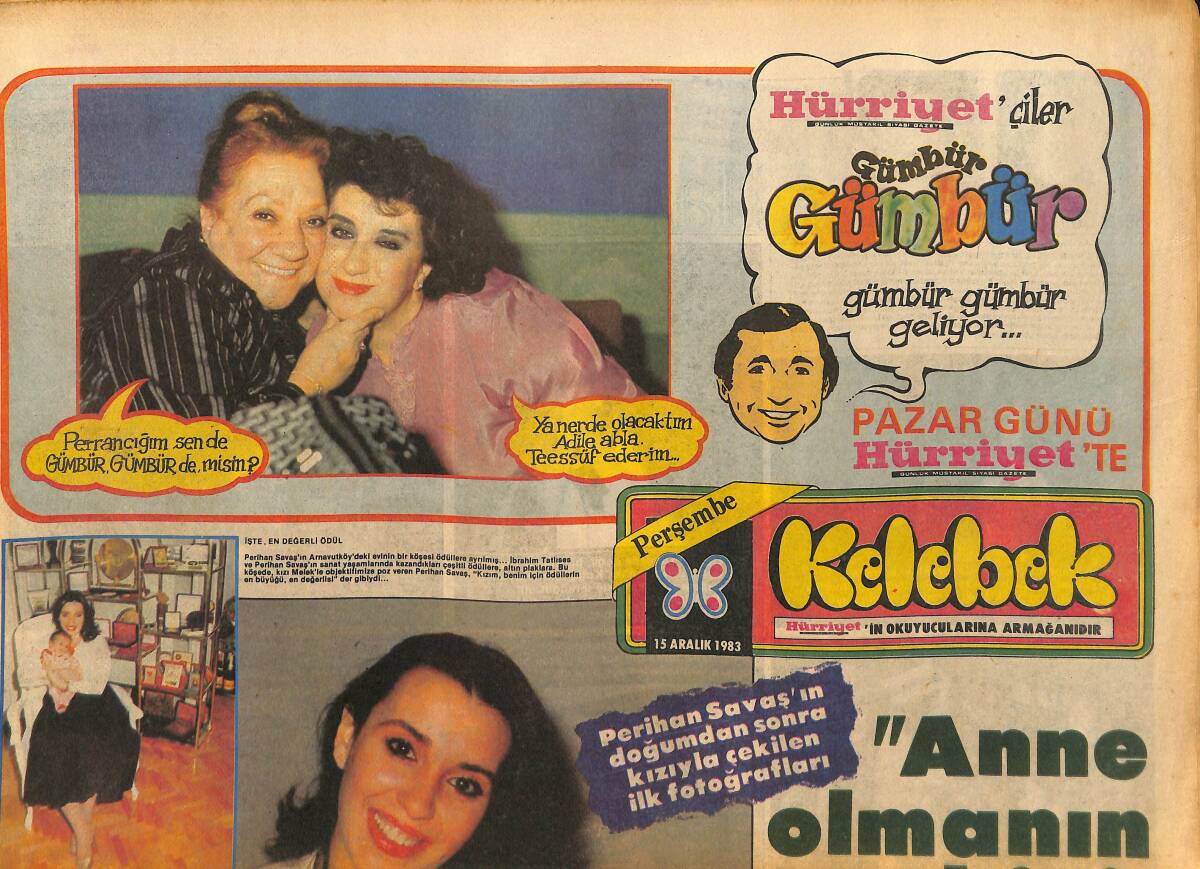 Hürriyet Gazetesi Kelebek Eki 15 Aralık 1983 - Perihan Savaş'ın Doğumundan Sonra Kızıyla Çekilen İlk Fotoğrafı - Prens Albert Mankenleri Sever GZ147384 - 1