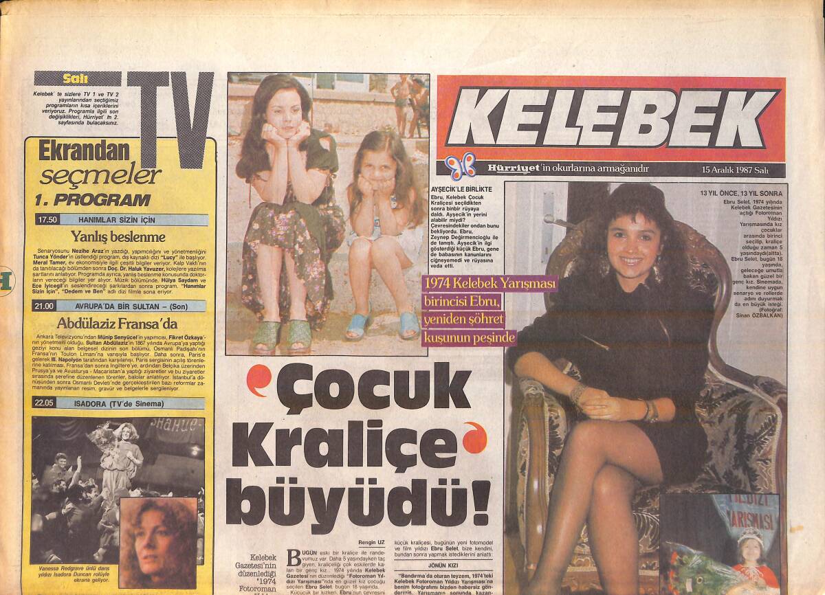 Hürriyet Gazetesi Kelebek Eki 15 Aralık 1987 - Ayten Gökçer'in İsyanı: Kocamla Başım Dertte GZ156143 - 1