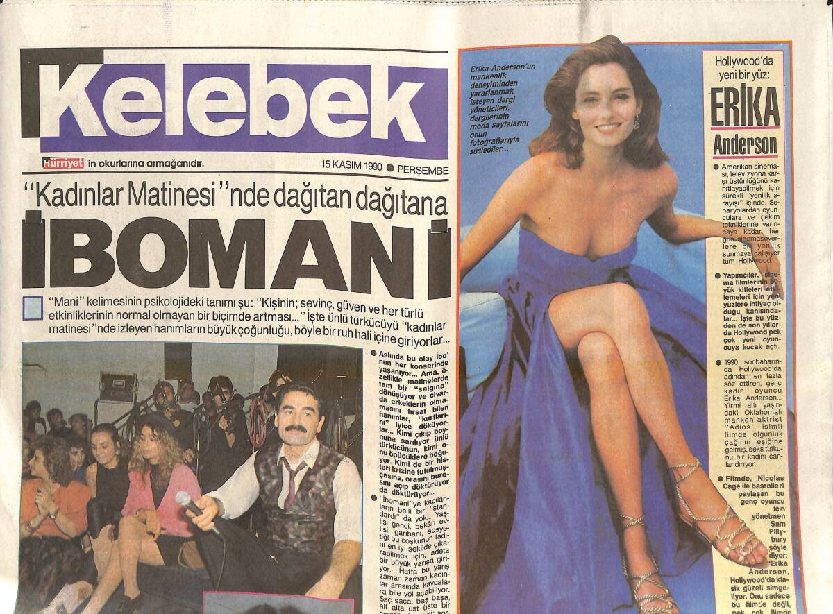 Hürriyet Gazetesi Kelebek Eki 15 Kasım 1990 - Kadınlar Matinesi'nde Dağıtan Dağıtana - Connell'e Gençlik Aşısı - Maria Green'in Favorisi Sert Erkekler GZ138335 - 1