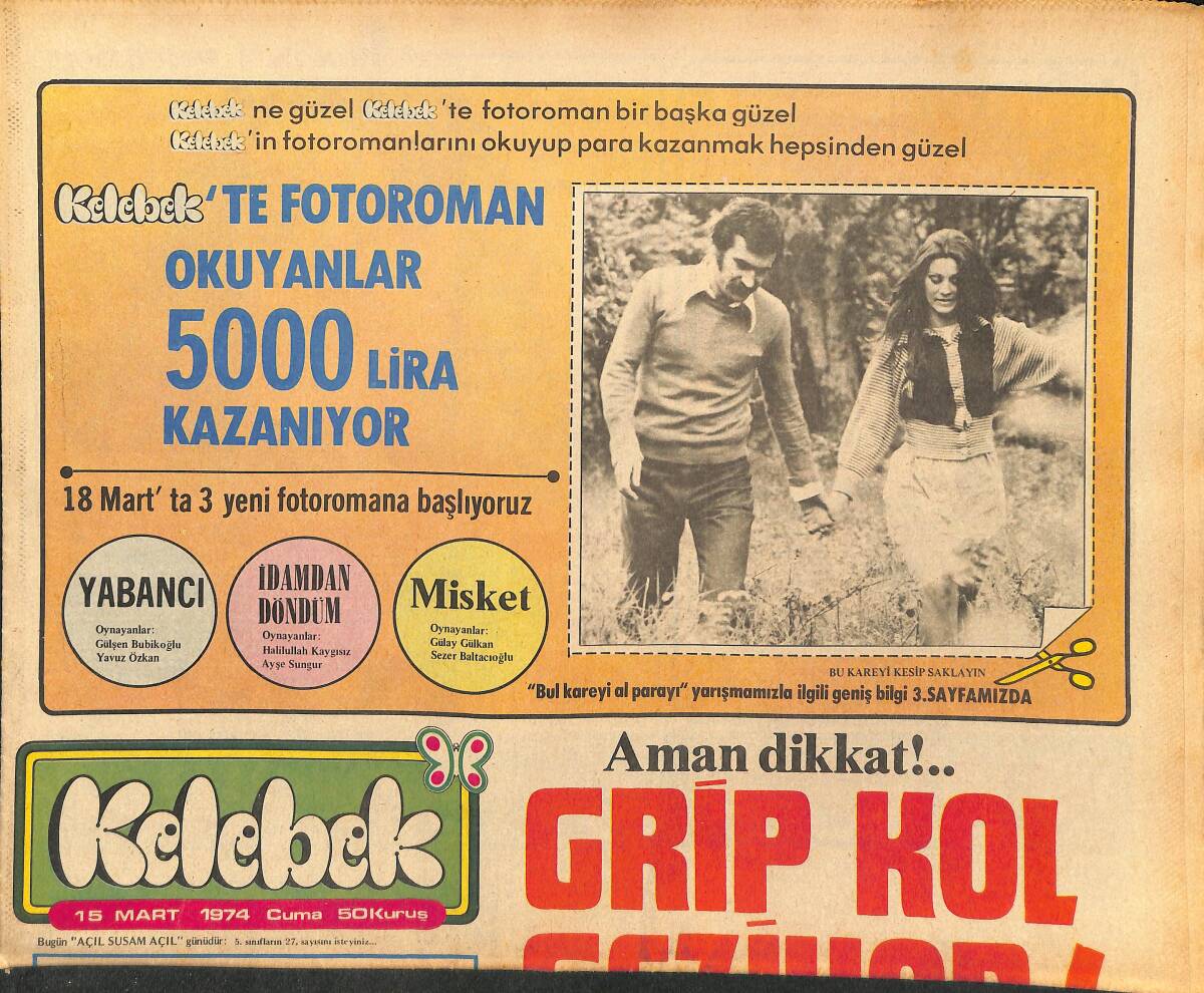Hürriyet Gazetesi Kelebek Eki 15 Mart 1974 - Zeki Müren'e Bıyık da Yakıştı... GZ147348 - 1
