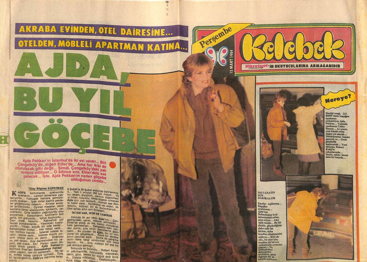 Hürriyet Gazetesi Kelebek Eki 15 Mart 1984 - Ajda Pekkan Bu Yıl Göçebe GZ141699 - 1