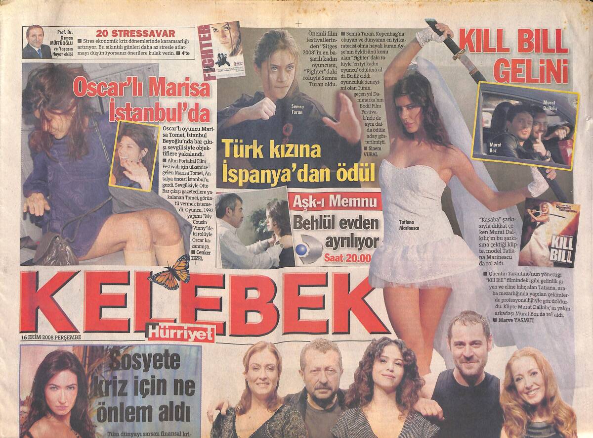 Hürriyet Gazetesi Kelebek Eki 16 Ekim 2008 - Türk Kızına İspanya'dan Ödül - Hilal Kuyumcu Caner Kurtaran Evleniyor GZ135844 - 1
