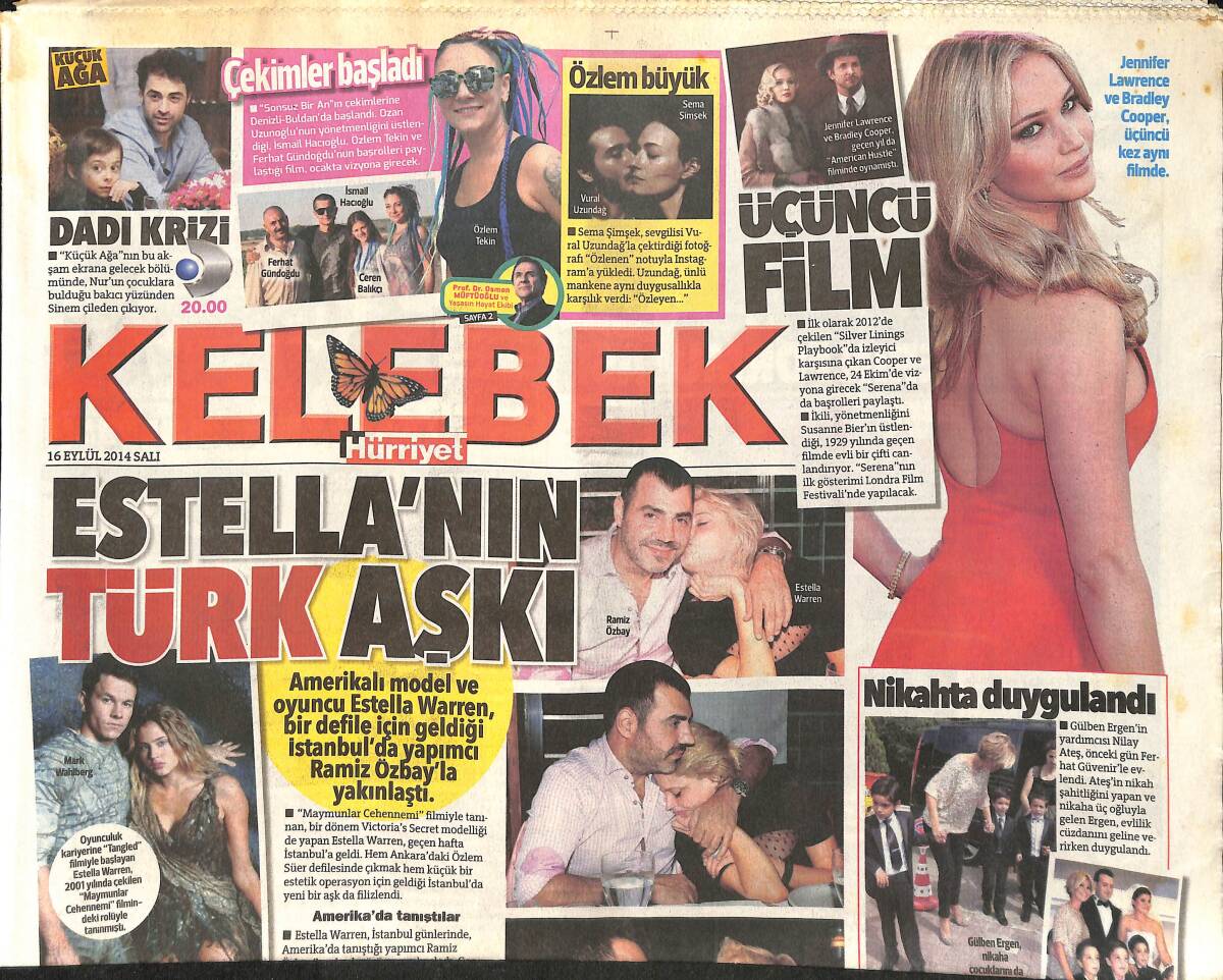 Hürriyet Gazetesi Kelebek Eki 16 Eylül 2014 - Estella Warren'ın Türk Aşkı - Azra Akın'ın Napolyon'la Hatıra Pozu GZ154782 - 1