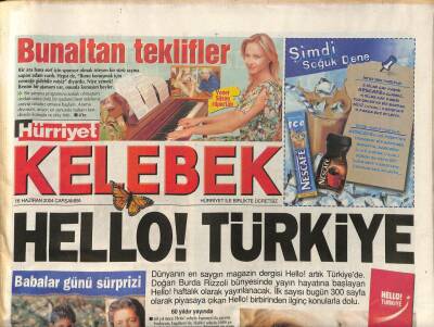 Hürriyet Gazetesi Kelebek Eki 16 Haziran 2004 - Ajda Pekkan Keşke Alaturka Okusaydım, Tiyatro Ortakları Yıldız Kentere Kızdı GZ97365 - 1