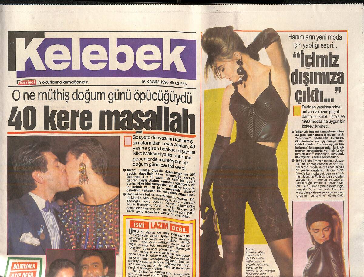Hürriyet Gazetesi Kelebek Eki 16 Kasım 1990 - Zuhal Olcay'ın Gecesi GZ138206 - 1