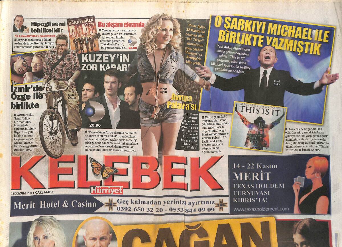 Hürriyet Gazetesi Kelebek Eki 16 Kasım 2011 - Ajda Pekkan: Kadınlar Çam Ağacı Gibi Olmalı - Haliçte Müzik Ziyafeti GZ135793 - 1
