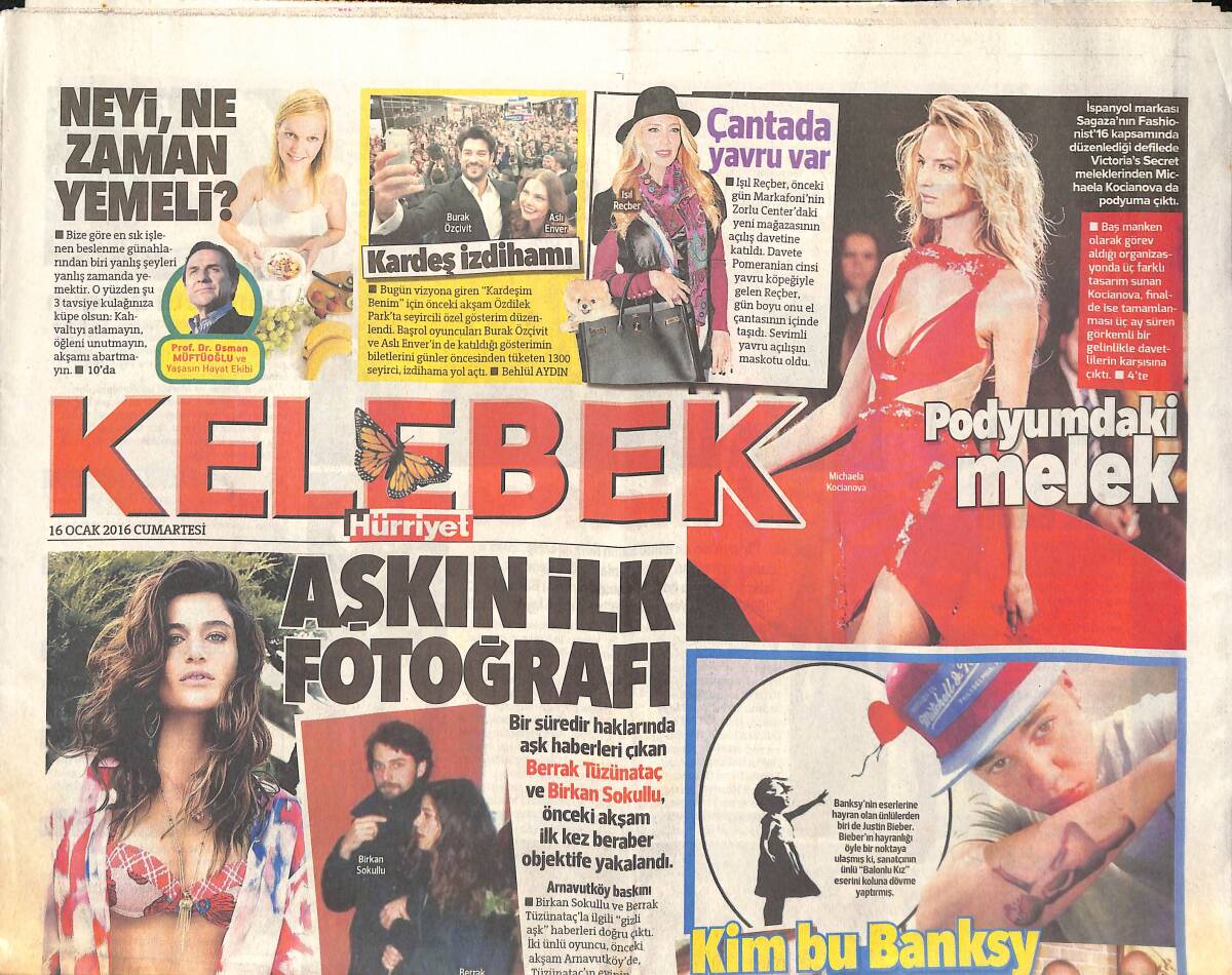 Hürriyet Gazetesi Kelebek Eki 16 Ocak 2016 - Berrak Tüzünataç, Birkan Sokullu Aşkın İlk Fotoğrafı - 2015'in Yıldızları GZ135809 - 1