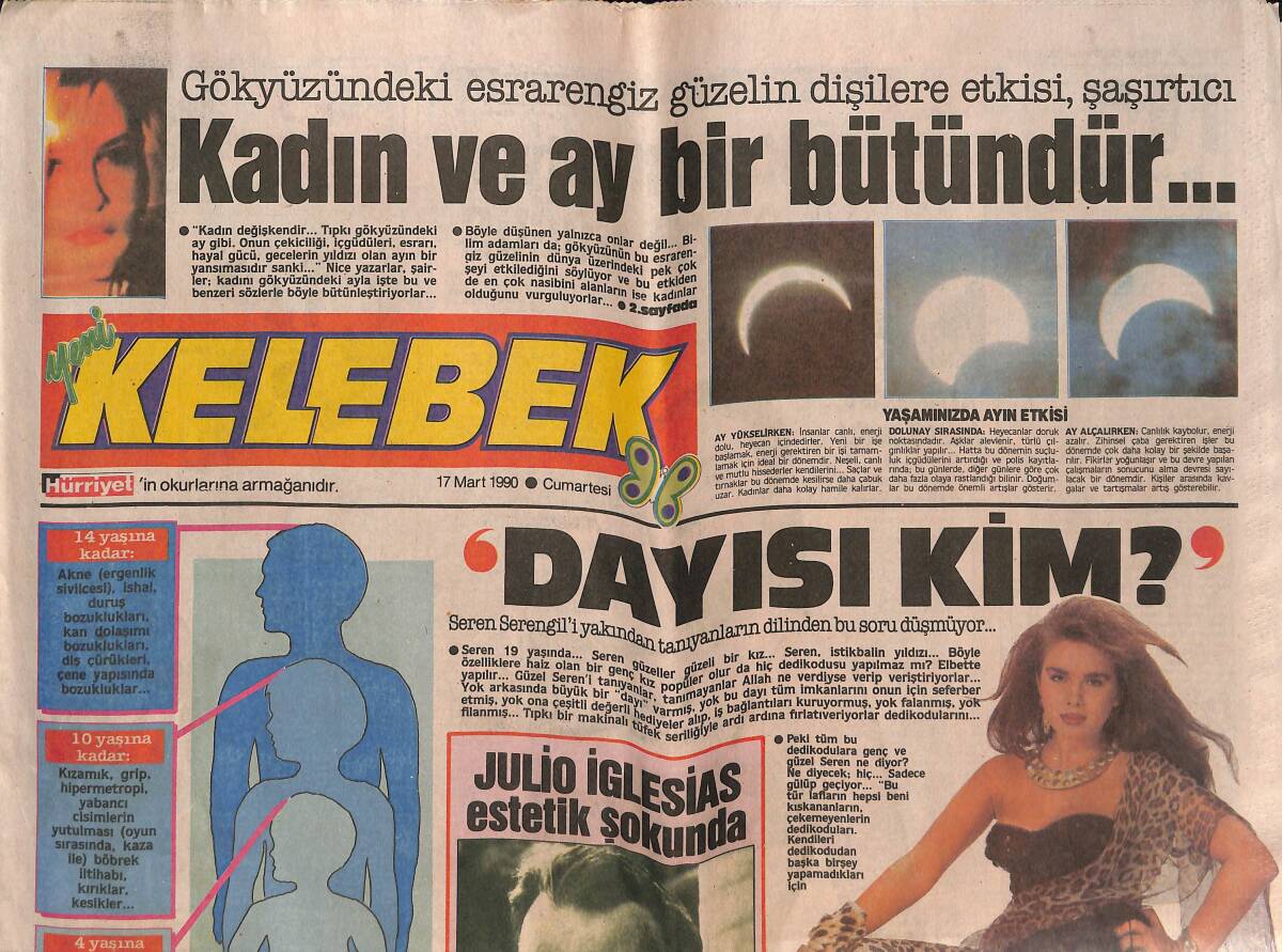 Hürriyet Gazetesi Kelebek Eki 17 Mart 1990 - Seren Serengil Dayısı Kim? - Neşe Aksoy'un Umudu Hipnozda! GZ138057 - 1