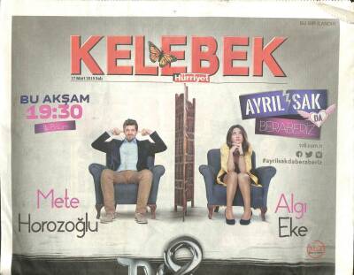 Hürriyet Gazetesi Kelebek Eki 17 Mart 2014 - Şener Şen Haksızlık Yaptı GZ99953 - 1