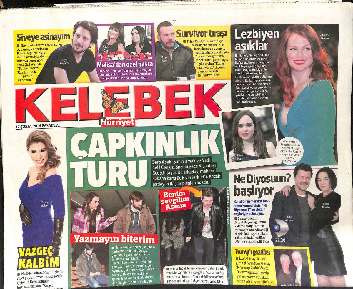 Hürriyet Gazetesi Kelebek Eki 17 Şubat 2014 - Tolga Karel Survivor Tıraşı - Hande Yener Ve Ozan Ögüt El Ele Gecelerde GZ155095 - 1