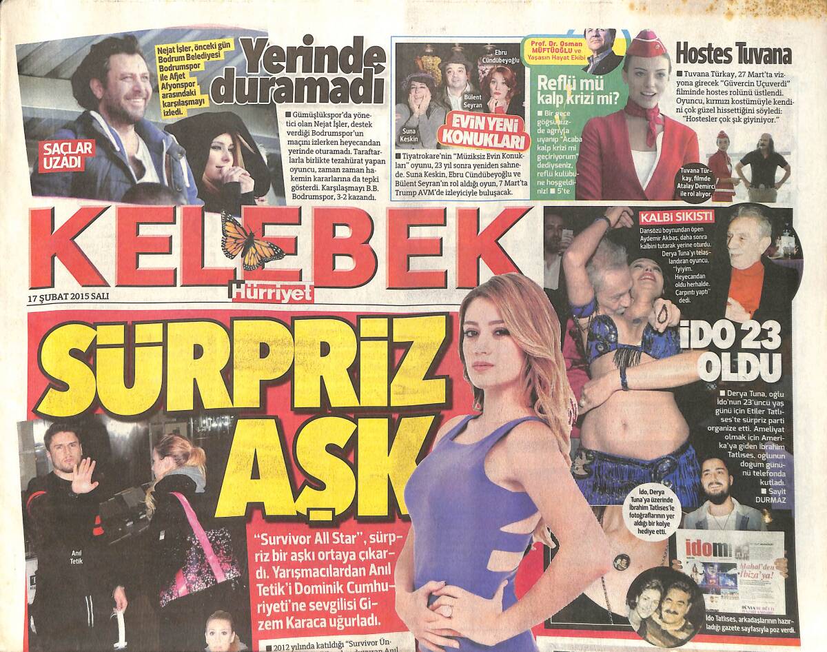 Hürriyet Gazetesi Kelebek Eki 17 Şubat 2015 - Dansözü Boynundan Öpen Aydemir Akbaş Daha Sonra Kalbini Tutarak Yerine Oturdu GZ154786 - 1