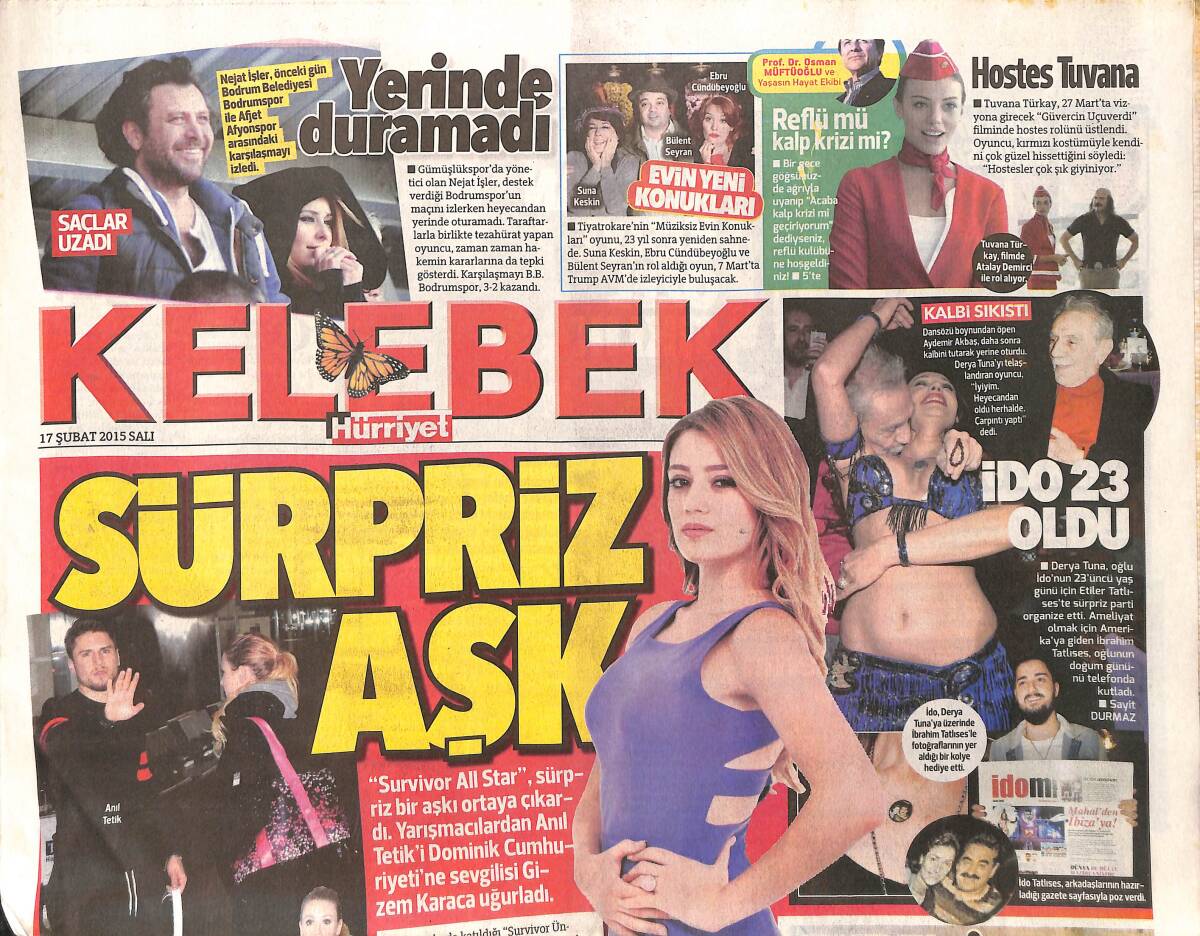 Hürriyet Gazetesi Kelebek Eki 17 Şubat 2015 - Dansözü Boynundan Öpen Aydemir Akbaş Daha Sonra Kalbini Tutarak Yerine Oturdu GZ155232 - 1