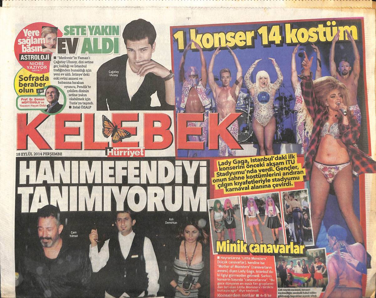 Hürriyet Gazetesi Kelebek Eki 18 Eylül 2014 - Lady Gaga İstanbuldaki İlk Konserini İTÜ Stadyumunda Verdi GZ153829 - 1