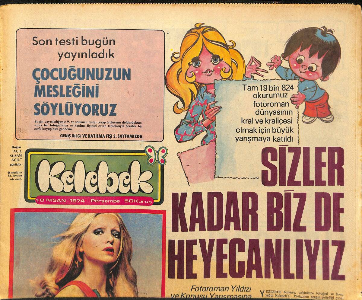 Hürriyet Gazetesi Kelebek Eki 18 Nisan 1974 - Ajda Pekkan'ın Evdeki Hesabı Çarşıya Uymadı GZ147326 - 1