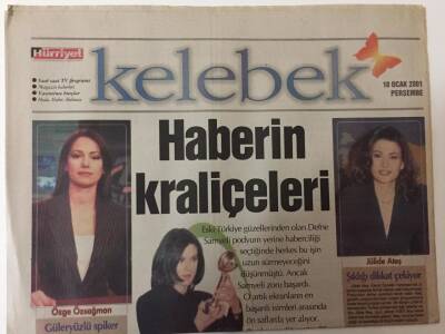 Hürriyet Gazetesi Kelebek Eki 18 Ocak 2001 - Haberin Kraliçeleri Defne Samyeli , Jülide Ateş , Özge Özsağman GZ25149 - 1