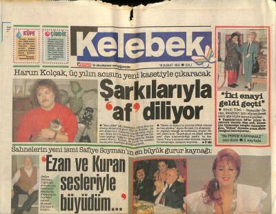 Hürriyet Gazetesi Kelebek Eki 18 Şubat 1992 - Harun Kolçak , Üç Yılın Acısını Yeni Kasetiyle Çıkaracak GZ123009 - 1