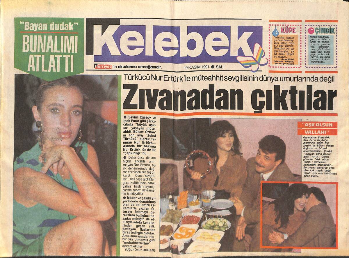 Hürriyet Gazetesi Kelebek Eki 19 Kasım 1991 - Suzan Avcı; Yusuf Güney Bir Öptü Dudaklarımı Morarttı - Perihan'ı Ağlatacaklar GZ132707 - 1