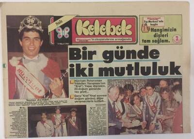 Hürriyet Gazetesi Kelebek Eki 19 Mart 1985 - Hürriyet Fotoroman Yıldızları Yarışmasının Kralı Yaşar Alptekin 23. Doğum Gününde Taç Giydi GZ16812 - 2
