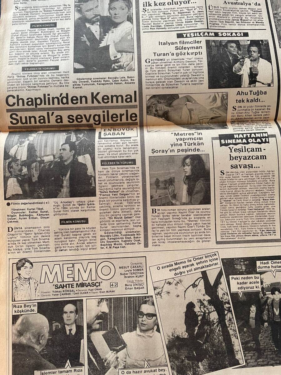 Hürriyet Gazetesi Kelebek Eki 19 Ocak 1984 - Metres'in Yapımcısı Yine Türkan Şoray'ın Peşinde - Chaplin'den Kemal Sunal'a Sevgilerle GZ147398 - 2