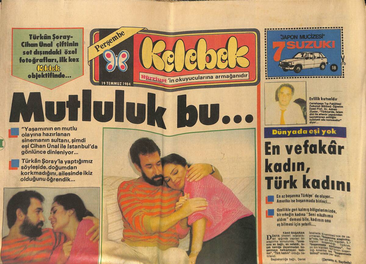 Hürriyet Gazetesi Kelebek Eki 19 Temmuz 1984 - Türkan Şoray Ve Cihan Ünal Çifti - Margaux Hemingway Paris'te ki Amerikalı GZ133421 - 1